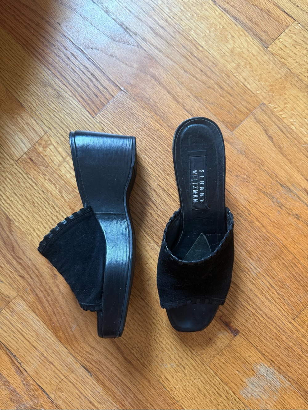 Stuart Weitzman Black Suede Platform 90s Boho sandals